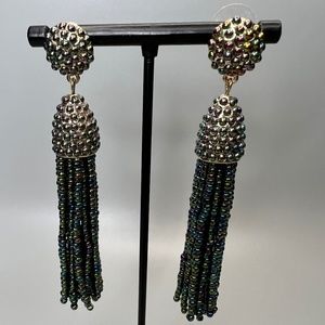 Dark Iridescent Teal/ Purple/ Green Beaded Tassel Earrings